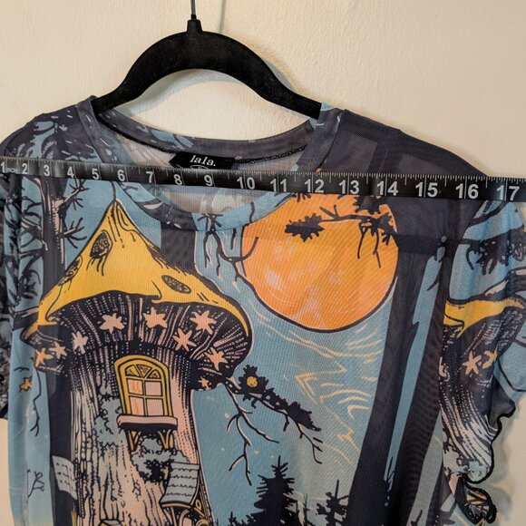 Dressed In Lala Believe In Magic Mesh Mini Dress Size XL Lettuce Edge Hem Sleeve - Picture 7 of 11